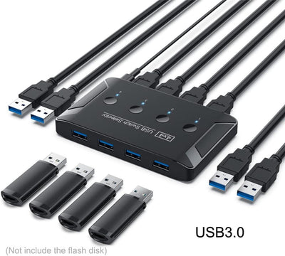 Xiwai KVM USB 3.0 Switch Selector 4 Port PCs Sharing 4 Geräte für Tastatur Maus Scanner Drucker