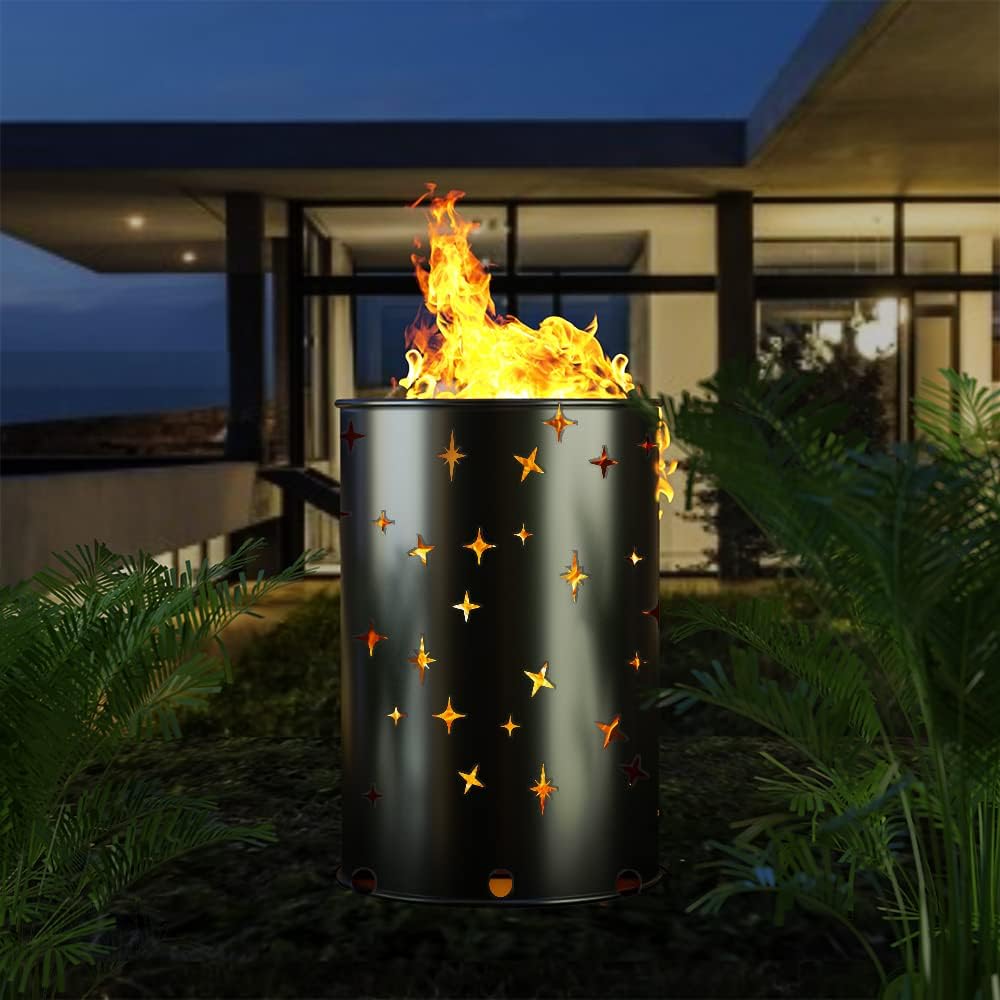 Feuertonne mit Sternenhimmel Motiv - Gefertigt aus neuem Ölfass - Besondere Feuerstelle für Garten u