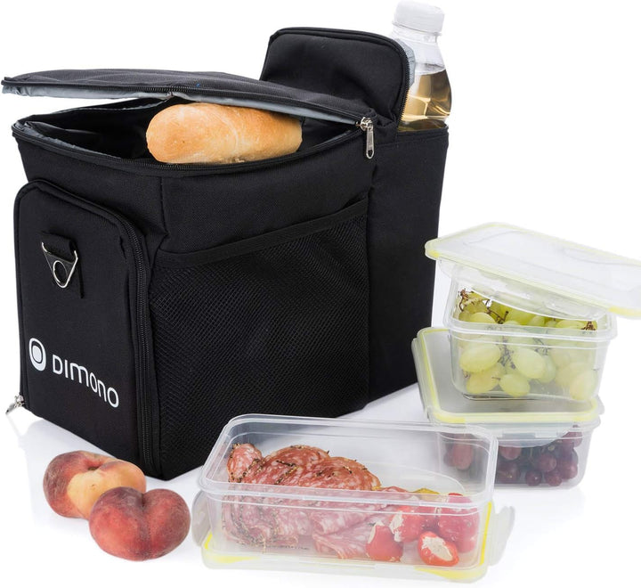 Dimono® Kühltasche 15L mit 3 Brotzeitdosen; Picknick-Tasche mit 3 Meal Prep Launchbox Dosen + Deckel