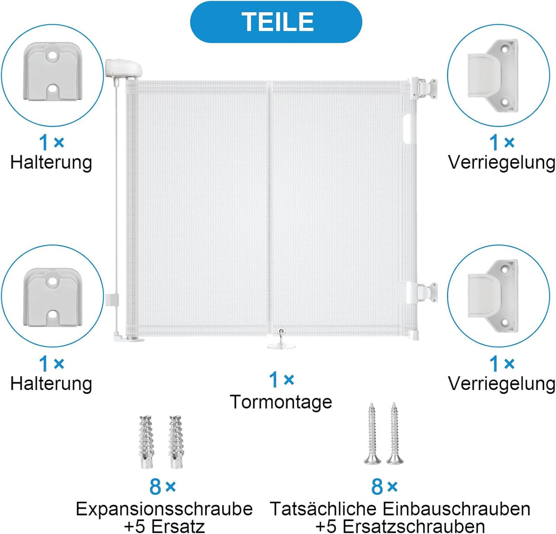 Treppenschutzgitter Ausziehbare für Babys,0-140 cm,83cm Hoch Baby Absperrgitter Treppenschutzrollo,E