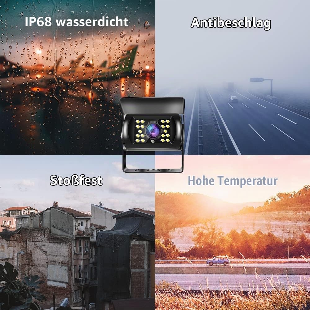Hodozzy Rückfahrkamera-Set mit 7-Zoll-HD-Monitor, IP68 wasserdichte 18 IR Nachtsicht-Auto-Backup-Kam