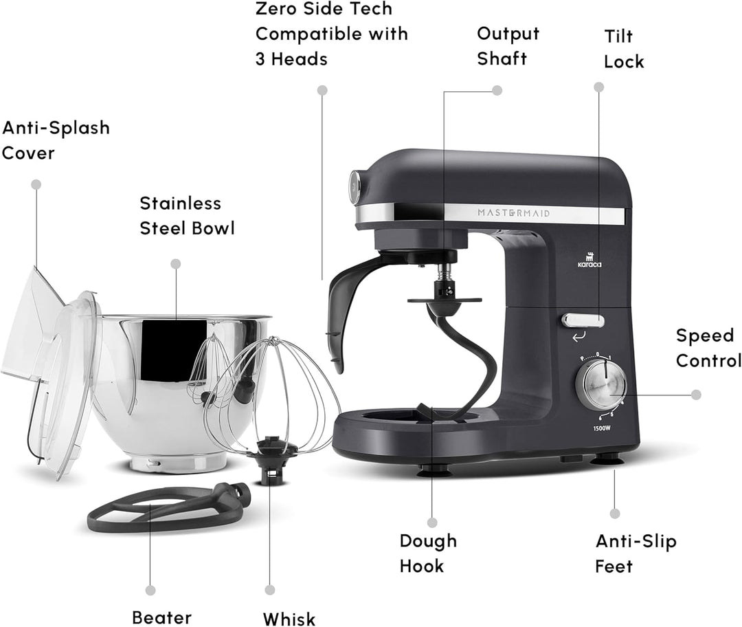 Karaca Mastermaid Chef Pro Double Armed Küche Koch 1500W Space Gray, Glänzend Cream, 1500W, 5 L Mixe