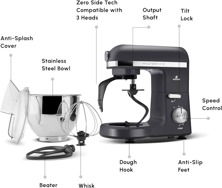 Karaca Mastermaid Chef Pro Double Armed Küche Koch 1500W Space Gray, Glänzend Cream, 1500W, 5 L Mixe