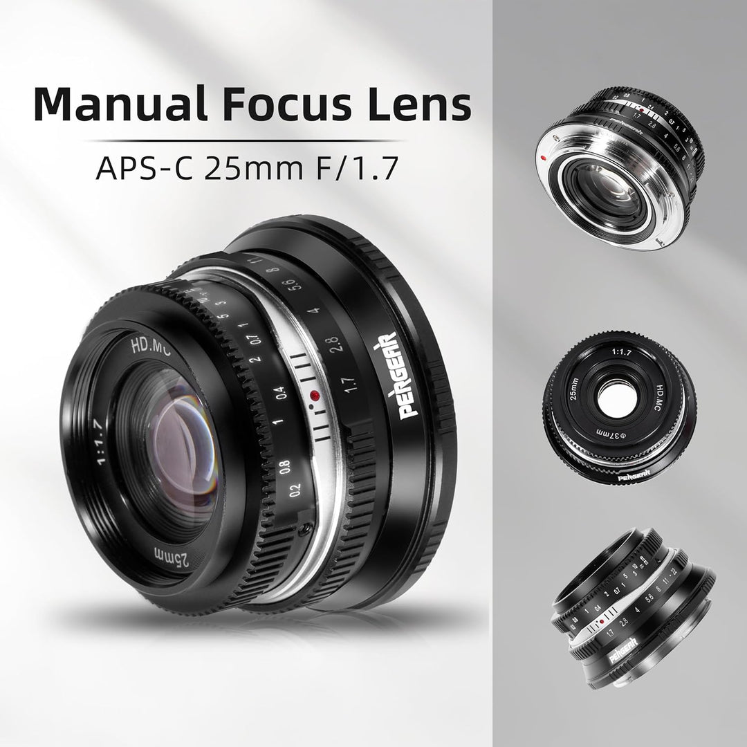 Pergear 25mm F1.7 Objektiv X Mount für Fujifilm, Manueller Fokus mit Grosser Blende Objektiv Fuji X