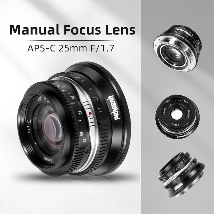 Pergear 25mm F1.7 Objektiv X Mount für Fujifilm, Manueller Fokus mit Grosser Blende Objektiv Fuji X