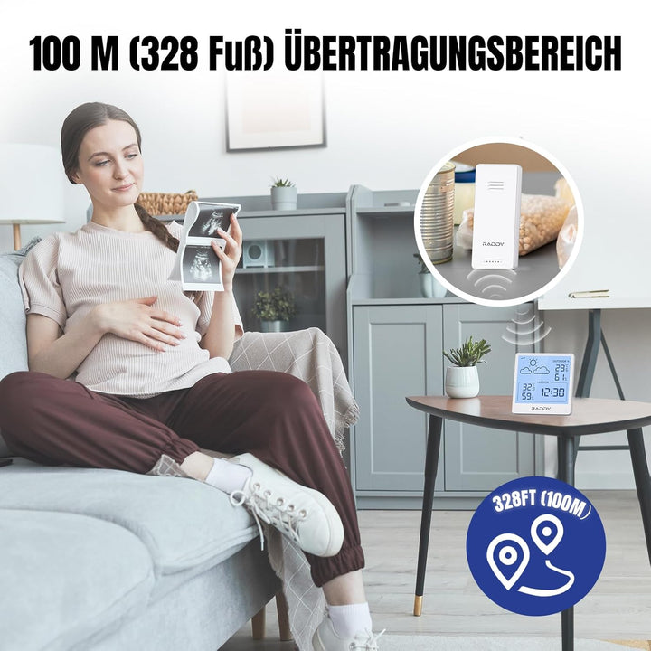Raddy WF-50 Wetterstation Funk innen und aussen, batteriebetriebener Temperatur- und Luftfeuchtigkei