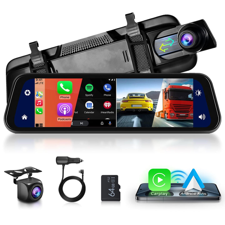 Hodozzy Spiegel Dashcam Carplay Wireless Android Auto Bluetooth 9,66 Zoll IPS Touchscreen Frontkamer