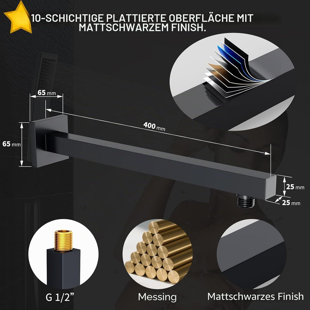 Rainsworth Unterputz Duscharmatur Set, 25x25cm Quadratischer Regenduschkopf mit Hochmoderne Air Inje