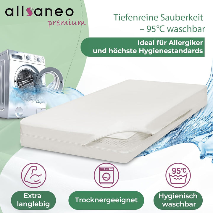 allsaneo Premium Allergiker Matratzenbezug 100x200x20 cm | Allergie Bezug extra weich und leicht | A