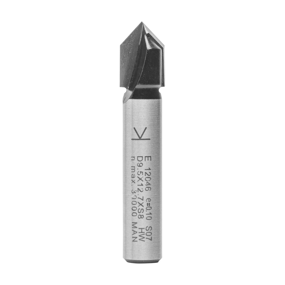 ENT 12046 V-Nutfräser und Schriftenfräser HW, Schaft (S) 8 mm, Durchmesser (D) 9,5 mm, NL 12,7 mm, E