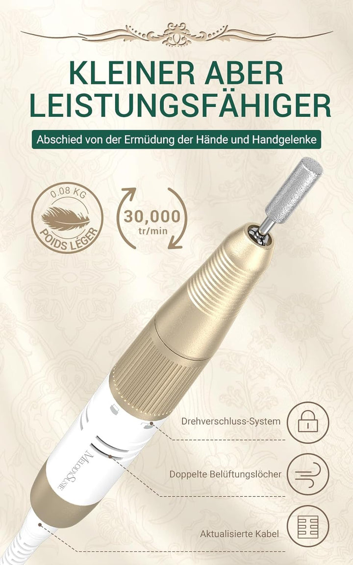 MelodySusie Nagelfräser, 30000 U/min Elektrische Nagelfeile für Acrylnägel, Kabellose Tragbare Nagel