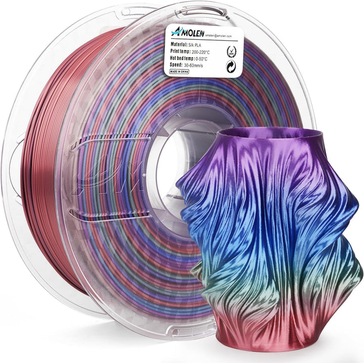 AMOLEN 3D Drucker Filament, Silk PLA Filament 1.75mm, Glänzendes kosmisches Regenbogen PLA, Farbverl