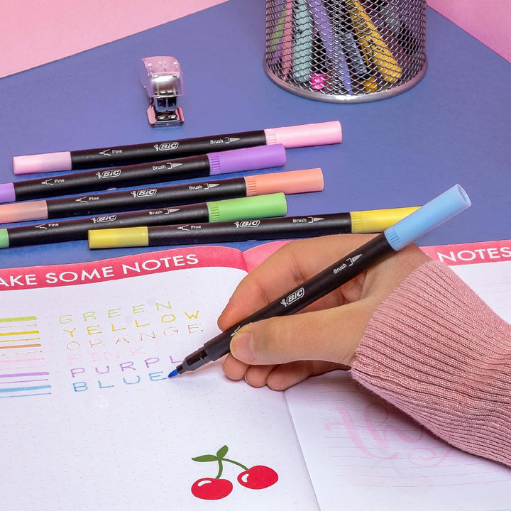BIC Schreibwaren Set Pastell à 23: 6 Textmarker, 5 Fineliner, 6 Bleistifte, 6 Dual Tip Brush Pens, j