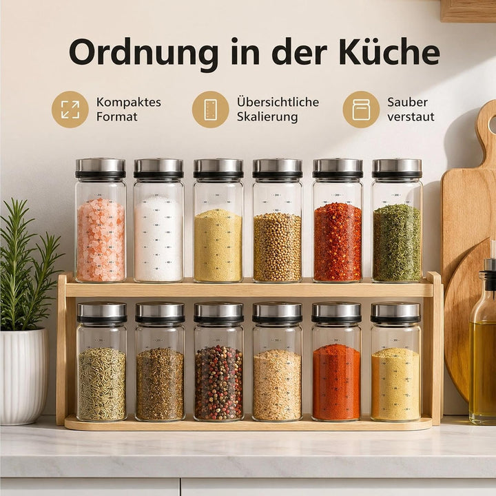 4 Stück 200ml Gewürzgläser mit Drehdeckel , Borosilikatglas Gewürzstreuer , 4-fach Verstellbare Stre