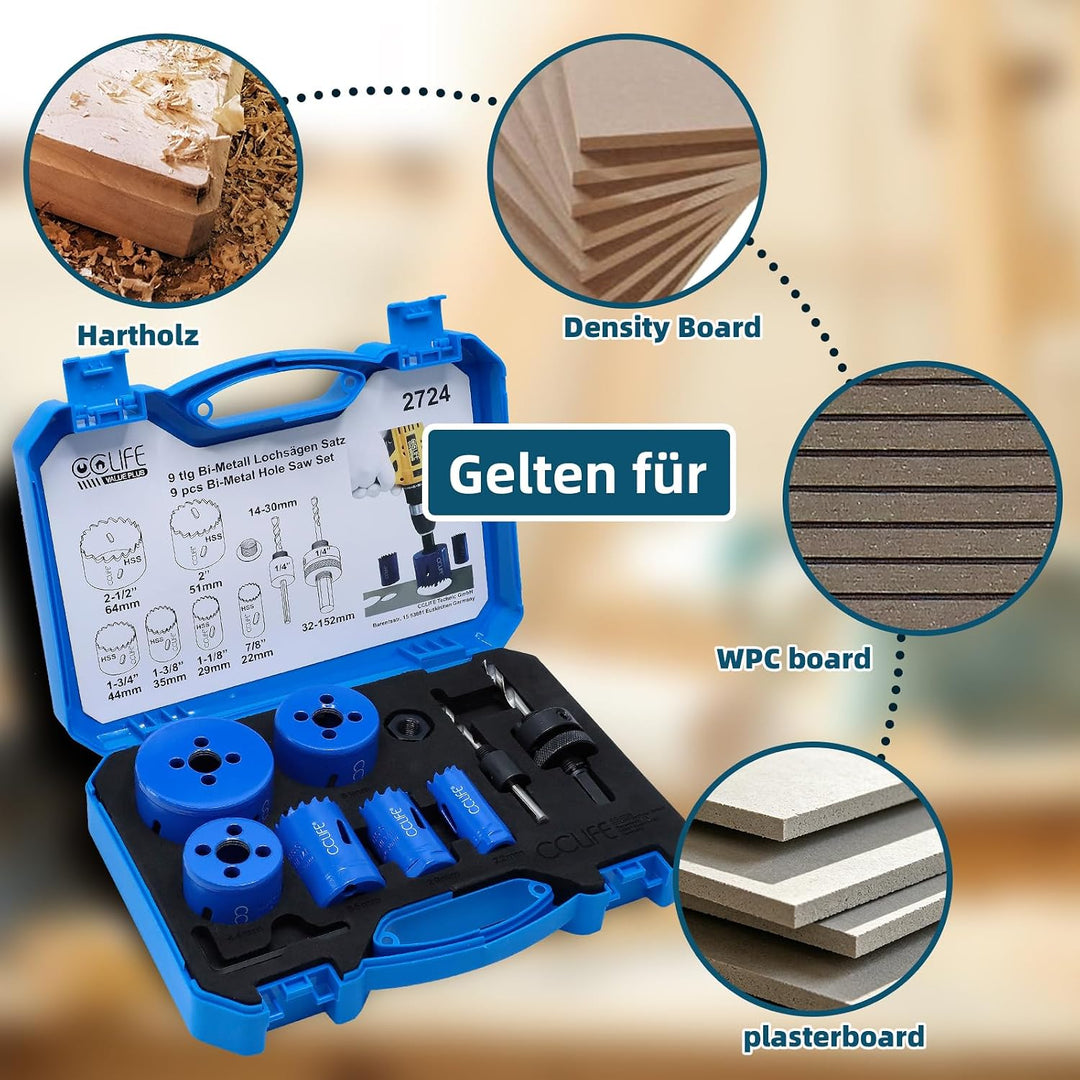 CCLIFE Lochsäge Set Bi-Metall 18tlg Ø16-76mm 38mm Tiefe 18tlg, Ø16-76mm, 18tlg, Ø16-76mm