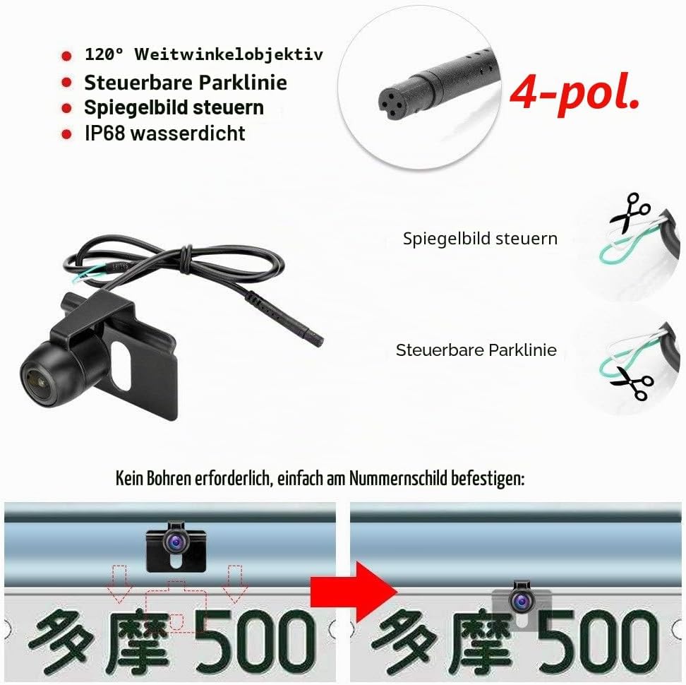 Rückfahrkamera mit Monitor Rückfahrkamera Auto IP68 Wasserdicht Nachtsicht Einparkhilfe System 4.3''