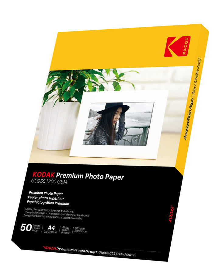 KODAK Premium Inkjet 200gsm A4 Hochglänzend Fotopapier DIN, 210MM*297MM,200 g/m², 50 Blatt, Fotokart