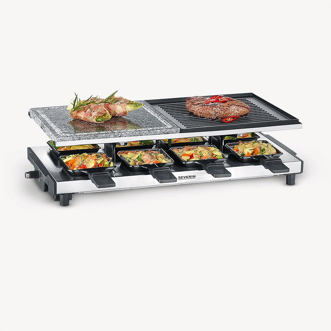 SEVERIN Raclette-Grill mit Naturgrillstein und Grillplatte, Raclette mit antihaftbeschichteter Grill