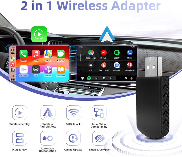 Ezonetronics 2-in-1 Wireless CarPlay & Wireless Android Auto Adapter, Mini & Stabiler, Plug and Play