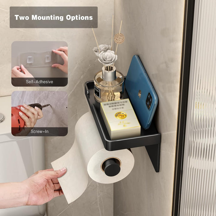 VOLDRA Toilettenpapierhalter mit Telefonablage, selbstklebend oder schraubbar Klopapierhalter, rostf