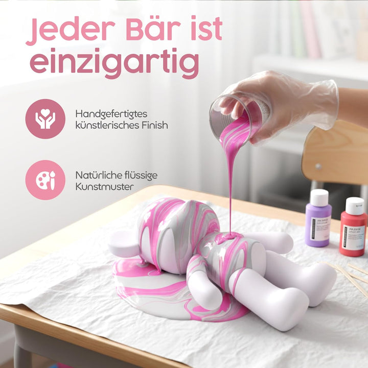 Worldwide DIY Bär zum Bemalen – Kreatives Mal-Set für Erwachsene &amp; Kinder | Bärenfigur inkl. 3 Farbe
