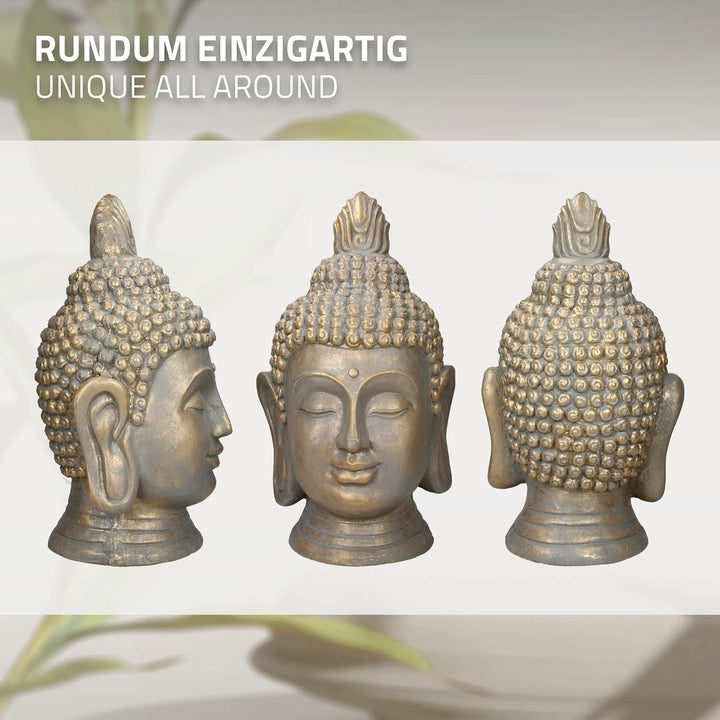 ECD Germany Buddha Figur Kopf Statue 53 cm, Polyresin, Bronzeoptik, für Yoga, Feng Shui oder Meditat