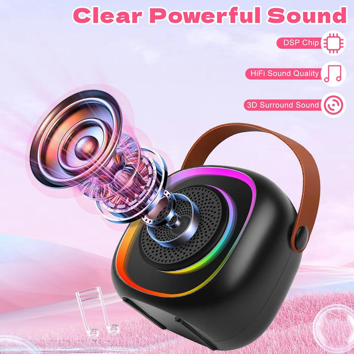 Karaoke Maschine Kinder mit 2 Karaoke Mikrofon Kinde Mini Tragbares Bluetooth Lautsprecher mit Stimm