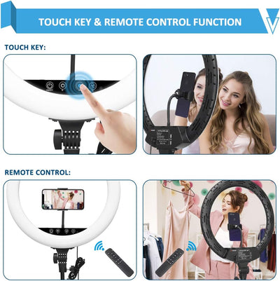 Wisamic Ringlicht 18 Zoll mit Stativ LED Ringleuchte: Berührung und Fernbedienung 6000K Dimmbar Foto