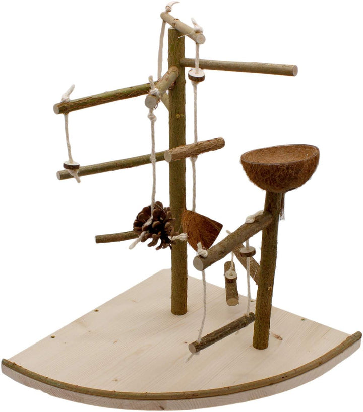 Vogelgaleria® Premium Vogelspielplatz gross für die Wand-Montage | 2 abnehmbare Natur Kletterbäume a