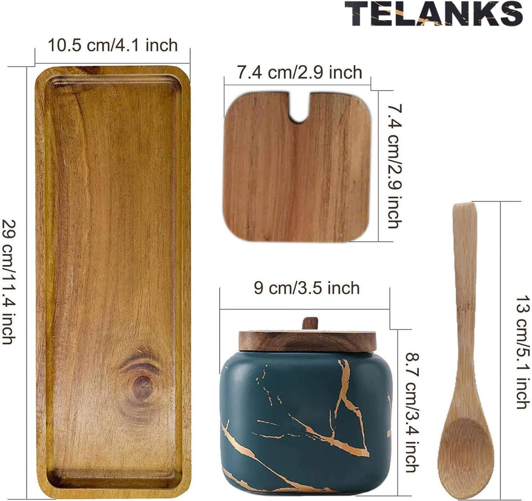 Gewürzgläser Set, 3 Stk Keramik Zuckerdose mit Deckel und Löffel Bambus für Haus und Küche, Alternat