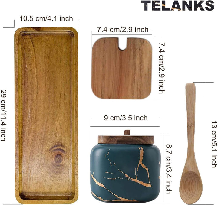 Gewürzgläser Set, 3 Stk Keramik Zuckerdose mit Deckel und Löffel Bambus für Haus und Küche, Alternat