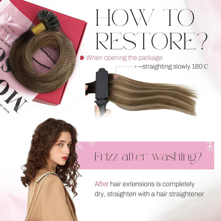 Moresoo U Tip Extensions Echthaar Bonding Ombre Braun Haarverlangerung Echthaar Remy Keratin Bonding