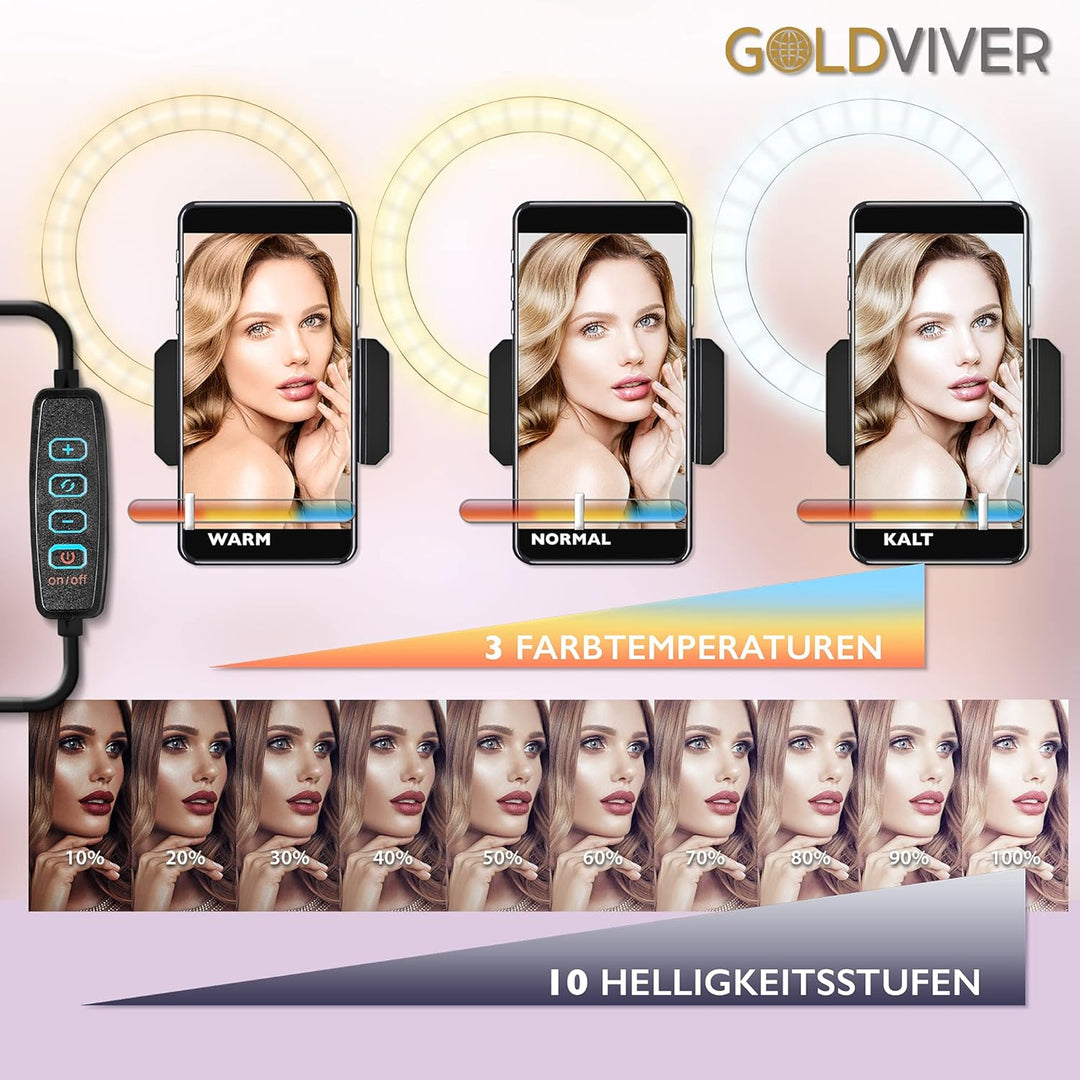 Ringleuchte Dimmbar – 10 Zoll Ringlicht mit Stativ & Bluetooth Selbstauslöser – 10 Helligkeitsstufen