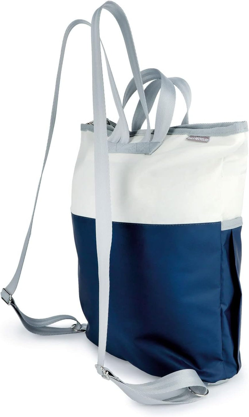 360° Grad Ketsch Mini Rucksack Segeltuch weiss-blau, Zahl grau