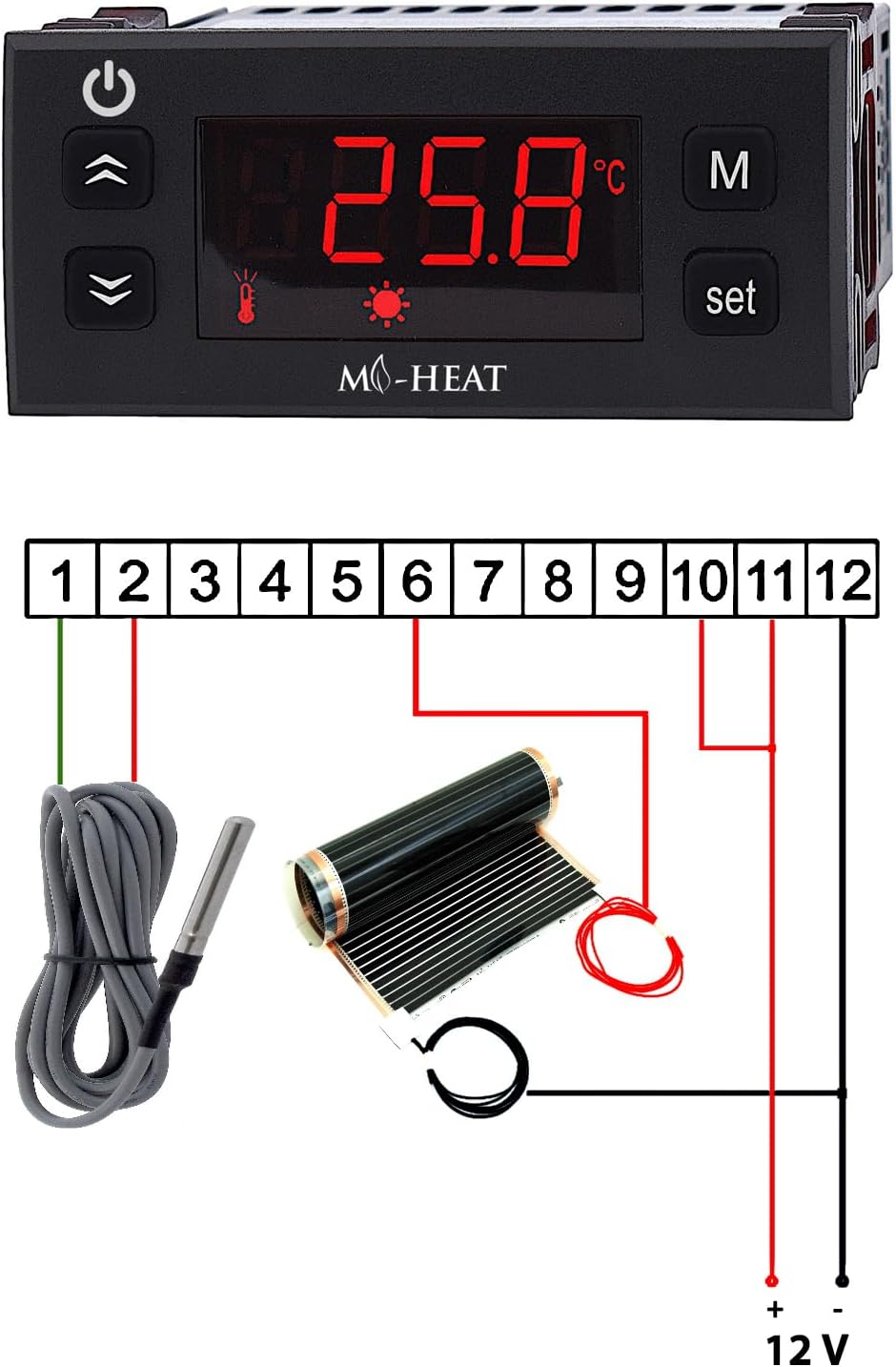 Mi-10 Thermostat zum Heizen + Kühlen12V Raum-Regler 20A Relais Thermostatregler