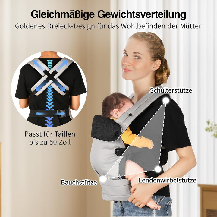 Babytrage für Neugeborene bis Kleinkinder, Ergonomische Bequeme und Leichte Tragetuch, Verstellbare