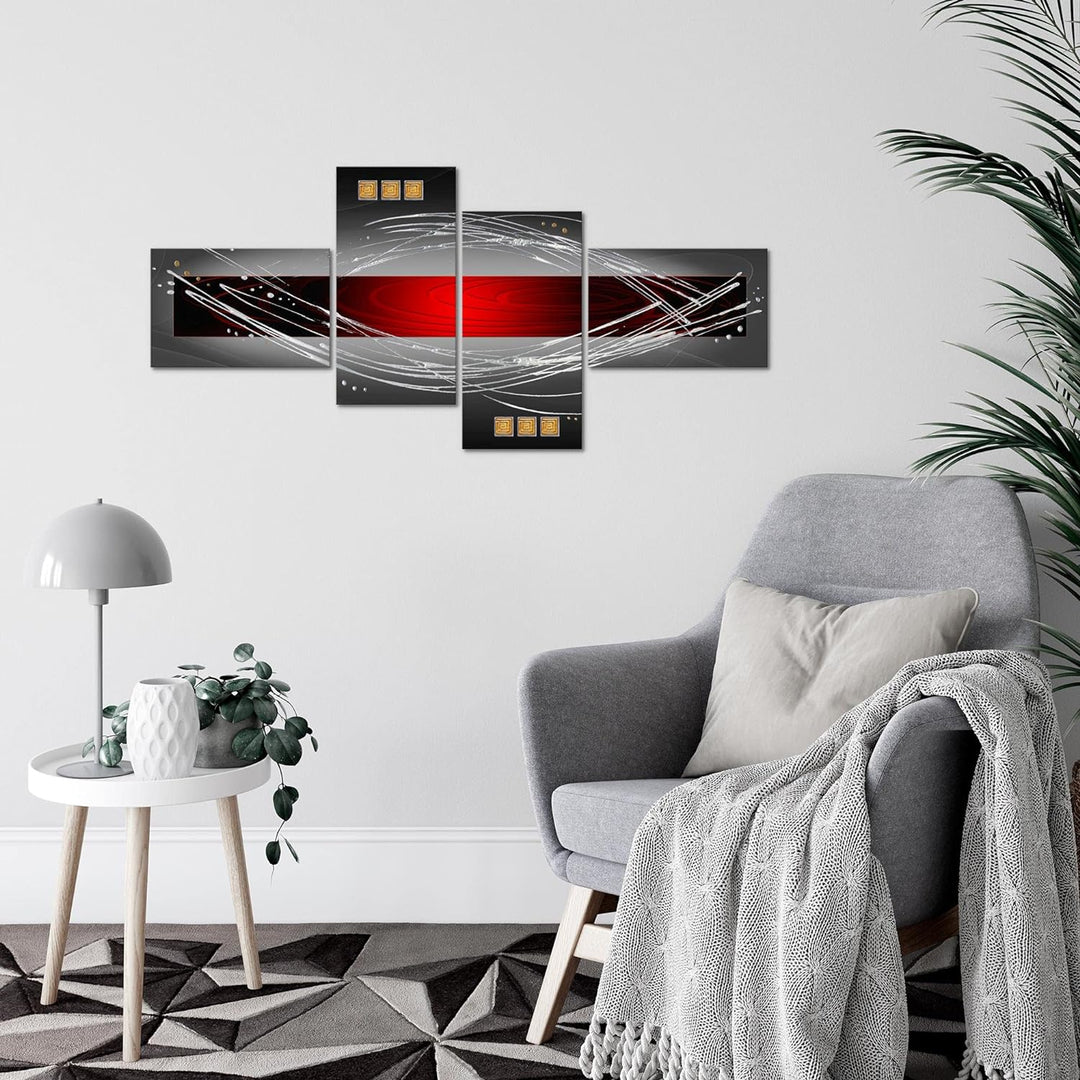 Runa Art Bild Modern Abstrakt - Made in Germany - Wandbilder Rot Grau Schwarz 4 Teilig 103142a 100 x
