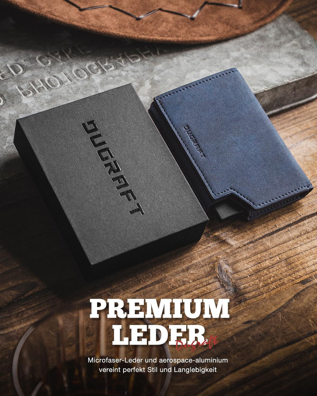 DUGRAFT Pop-up-Kartenetui aus Leder mit RFID-Schutz, Geldfach, Münztasche, ID-Fenster und Magnetvers