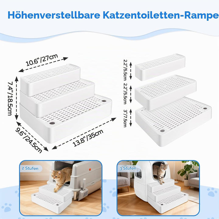 Verstellbare 3-stufige Katzentoilettenrampe, Katzen Treppen &amp; Stufen mit Filterfunktion, leicht zu r