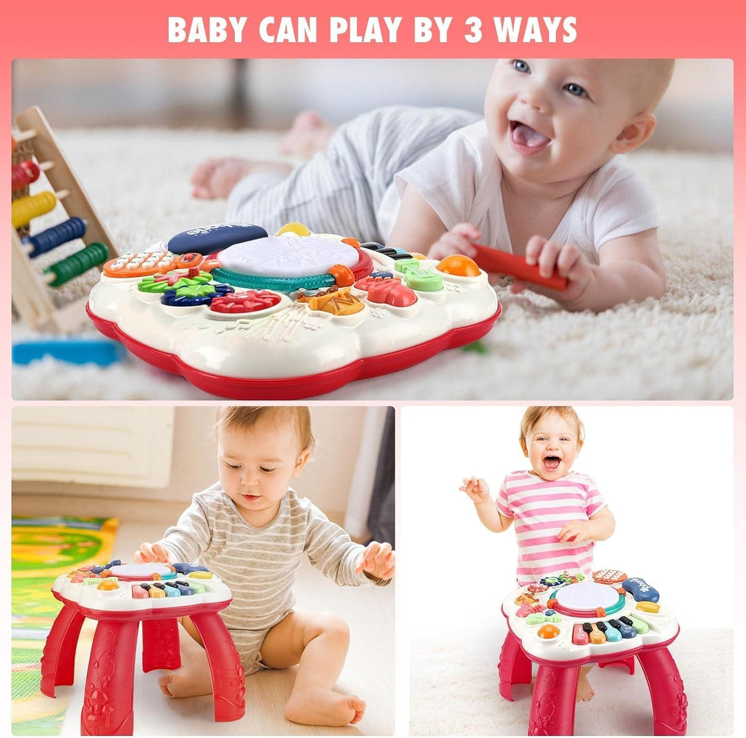Aktivitäts-Tisch mit Licht & Musik für Babys 0-36 Monate, Lernspielzeug mit Geräuschen und LED-Effek