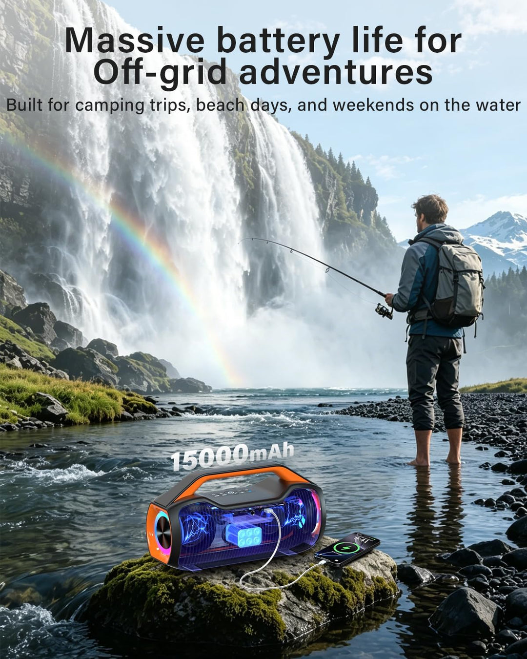 Bluetooth Lautsprecher Tragbare Musikbox,120W Peak Spitzenleistung, Bass Boost 2 * Subwoofer IP65 Wa