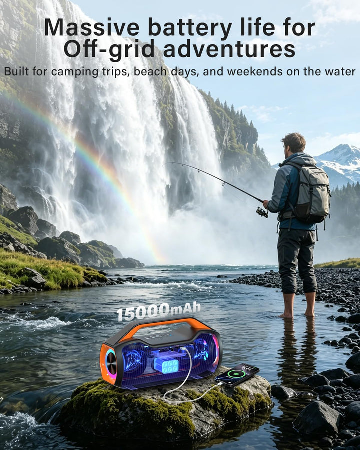 Bluetooth Lautsprecher Tragbare Musikbox,120W Peak Spitzenleistung, Bass Boost 2 * Subwoofer IP65 Wa