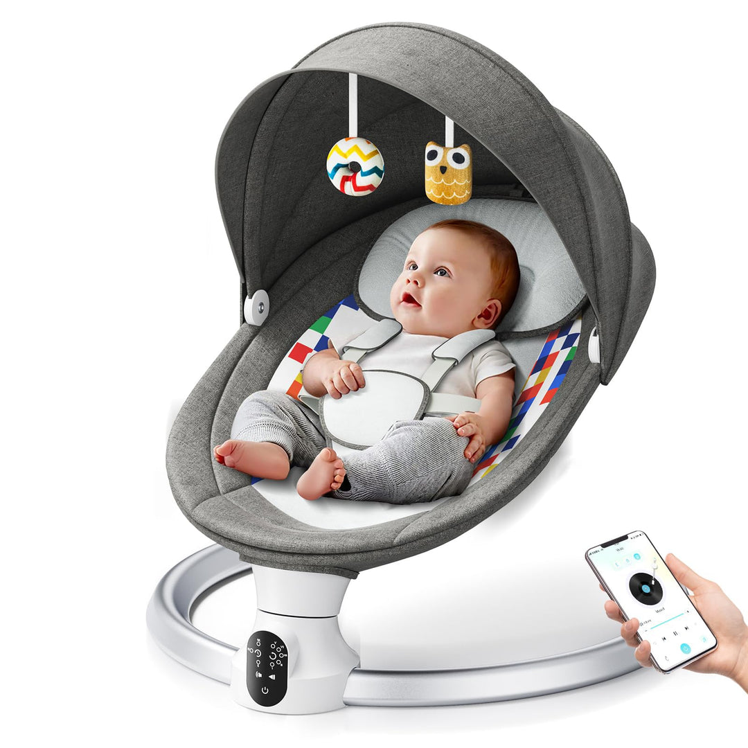 Babywippe, Babyschaukel Elektrisch mit Kabel und mit Bluetooth, Elektronisch Baby Schaukelsitz Babyw