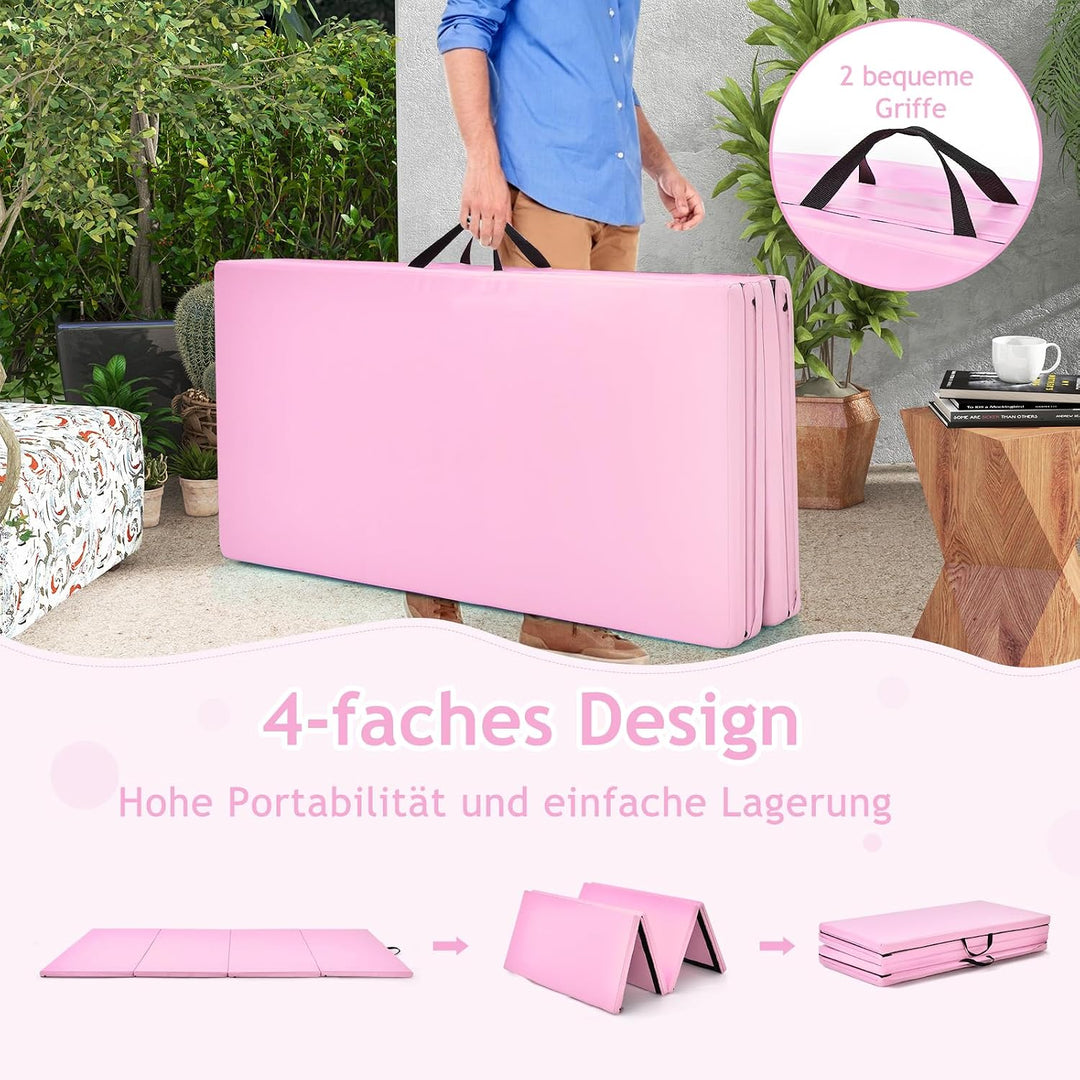 GOPLUS Faltbare Gymnastikmatte 240 cm x 116 cm x 5 cm, Faltbare Turnmatte mit Tragegriffen, Klettver