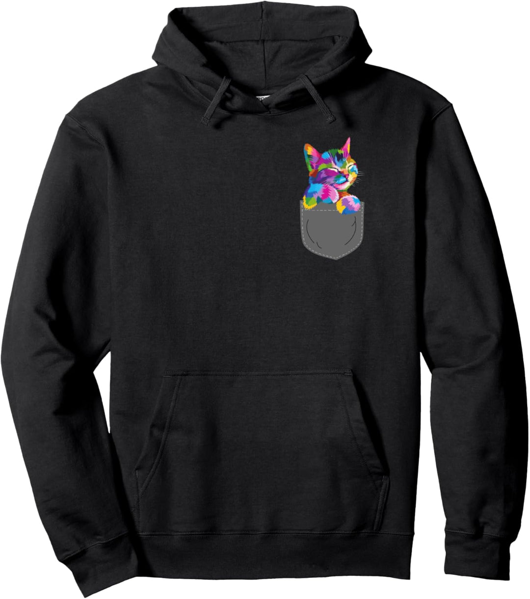 Baby Kätzchen Pocket Polygon Katze Farben Brusttasche Pullover Hoodie