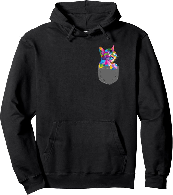 Baby Kätzchen Pocket Polygon Katze Farben Brusttasche Pullover Hoodie