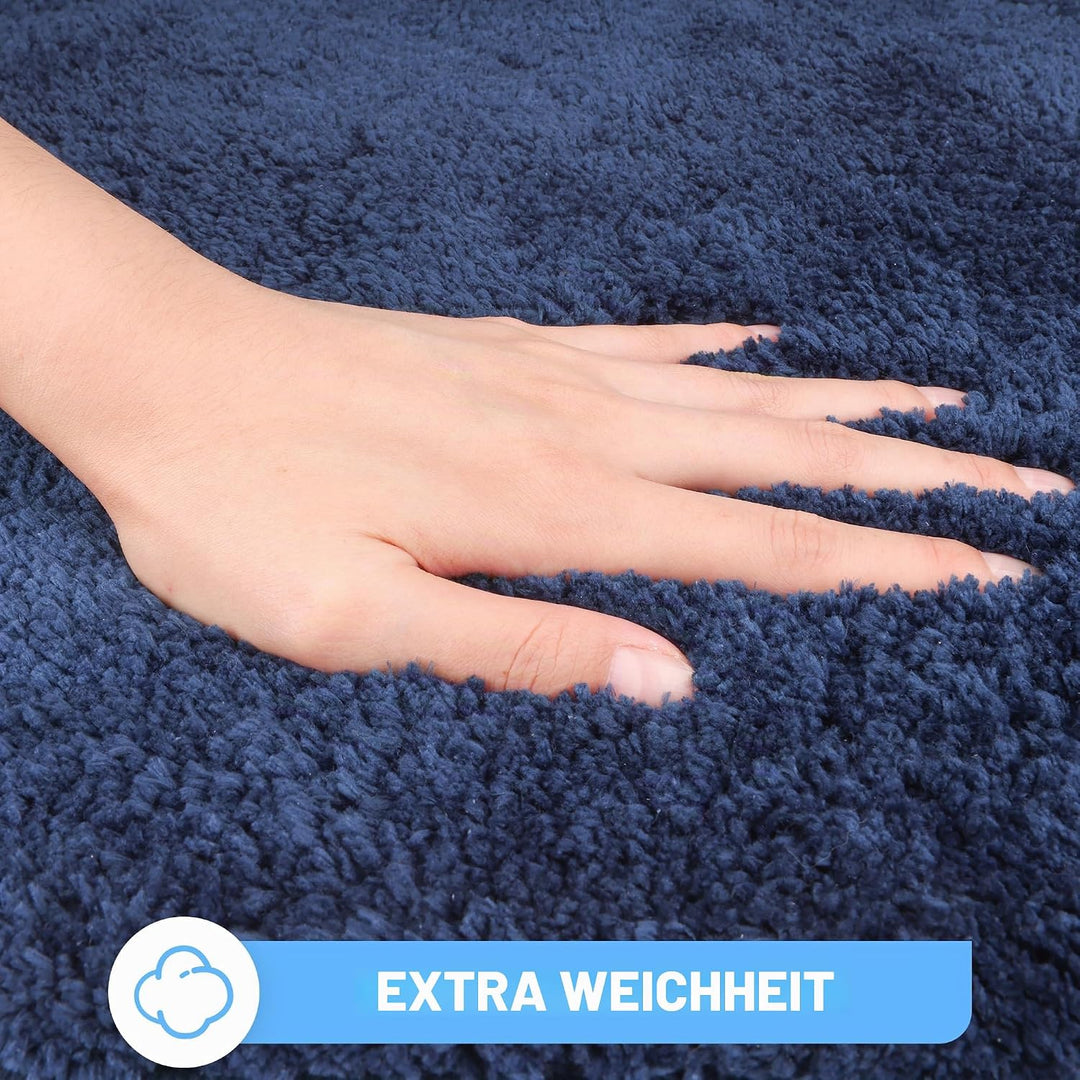 Sentidos Badteppich 67 cm Rund Blau, Hochflor Badvorleger rutschfest &amp; wasserabsorbierend, maschinen