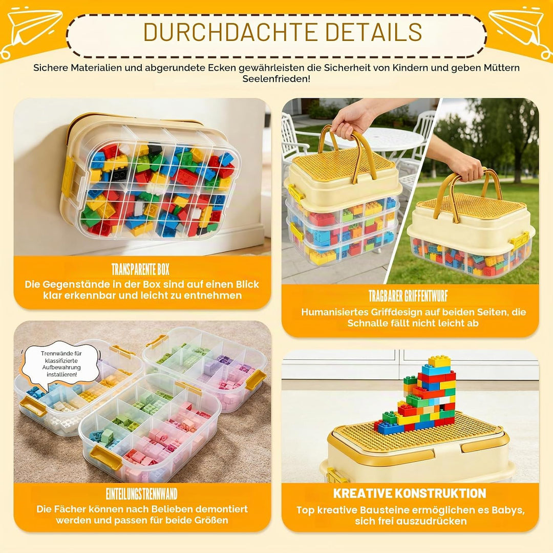 Legosteine Aufbewahrungsboxen,Legosteine Sortierbox,4 Stufen Hohe Kapazität,Mit Trennbarer Partition