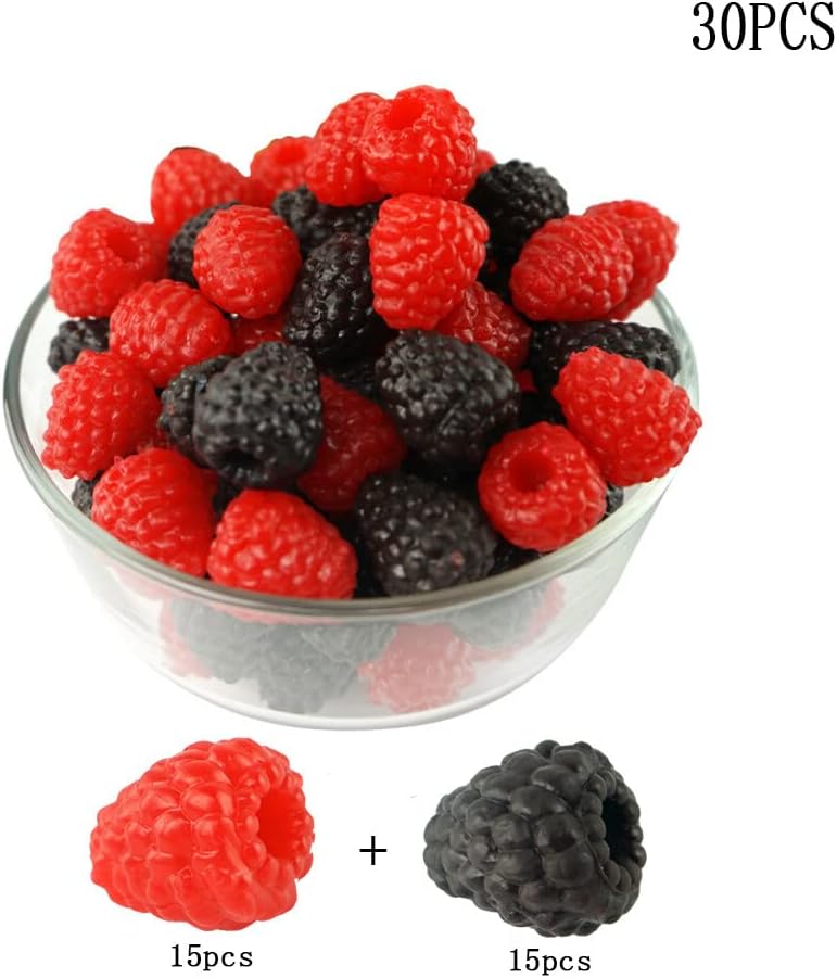 iSpchen 30 Stück Künstliche Himbeere Kunststoff Gefälschte Früchte Obst realistisch Erdbeere Mini Fr