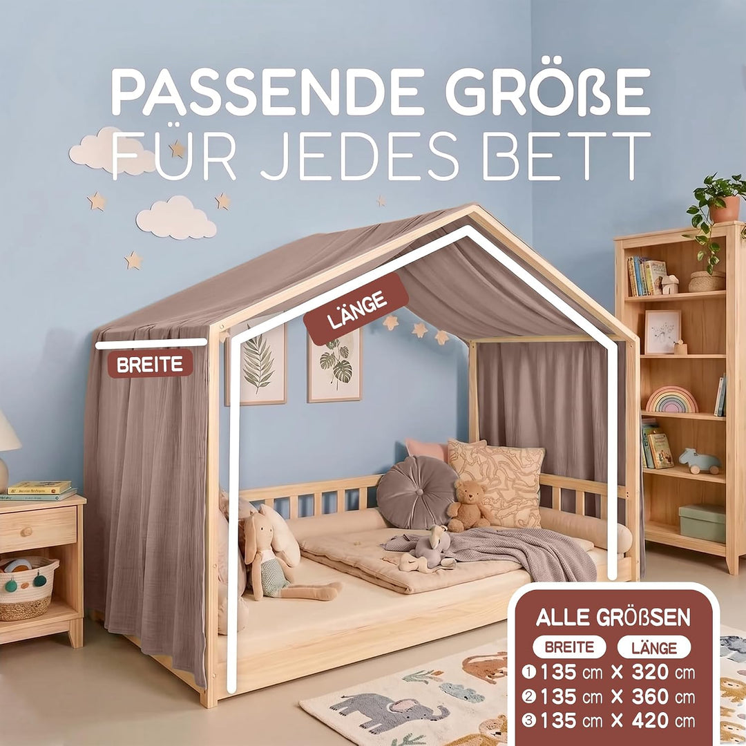 Hook Hausbett Himmel Deko Set, Betthimmel Hausbett aus Musselin - 1 Betthimmel &amp; 1 Wimpelkette, für